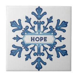 Snowflake pattern blue & white holiday custom name kakelplatta