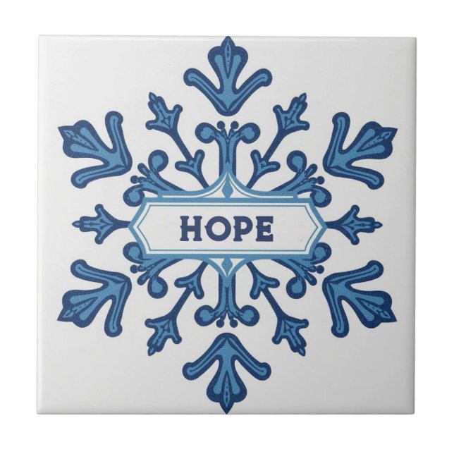 Snowflake pattern blue & white holiday custom name kakelplatta (Framsidan)