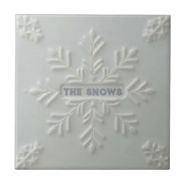 Snowflake pattern blue & white holiday custom name kakelplatta