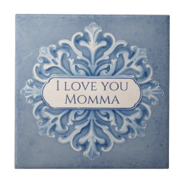 Snowflake pattern blue & white holiday custom name kakelplatta
