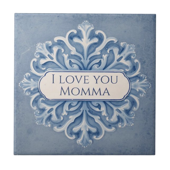 Snowflake pattern blue & white holiday custom name kakelplatta (Framsidan)