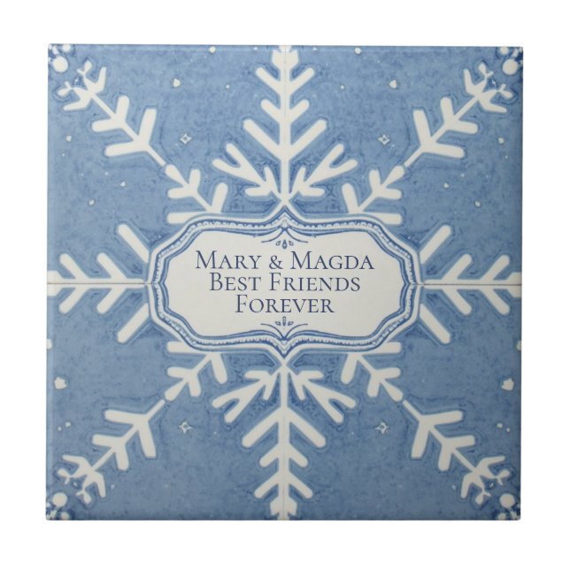 Snowflake pattern blue & white holiday kakelplatta (Framsidan)