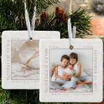 Snowflake Photo Ram Baby Birgstat Natural Julgransprydnad Keramik<br><div class="desc">Baby födelsetal är fotoornament med ömtåligt vitt snöflingor på mjuk naturlig bakgrund. Fotomallen är ett redo för dig att lägga till ditt baby-foto, som är ramat med ditt nyfödda födelsetillstånd. Du kan lägga till samma bild eller ett annat bild på baksidan, som båda visas i kvadratiskt format, så om du...</div>