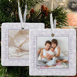 Snowflake Photo Ram Baby Birth Stats Lavender Julgransprydnad Keramik