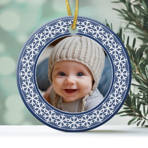 Snowflake Photo Ram jul Dubbla Sided Julgransprydnad Keramik