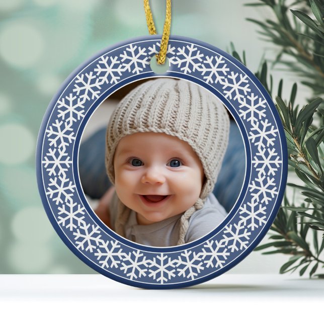 Snowflake Photo Ram jul Dubbla Sided Julgransprydnad Keramik (Personalized Christmas Photo Ornament)
