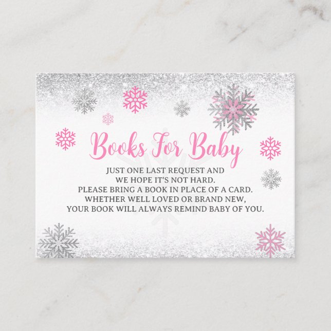  Snowflake Pink & Silver Baby Shower Book Request  Tilläggskort (Framsida)