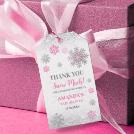 Snowflake Pink & Silver Baby Shower Thank You  Presentetikett