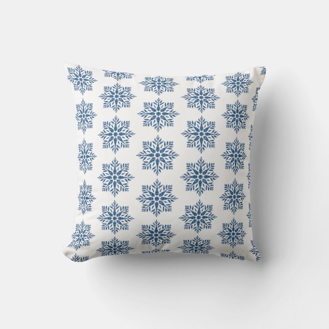 Snowflake Plaid Pattern Blue Holiday Kudde (Framsida)