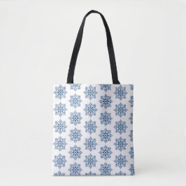 Snowflake Plaid Pattern Blue Holiday Tote Bag Tygkasse