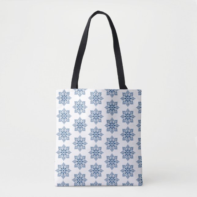 Snowflake Plaid Pattern Blue Holiday Tote Bag Tygkasse (Framsida)