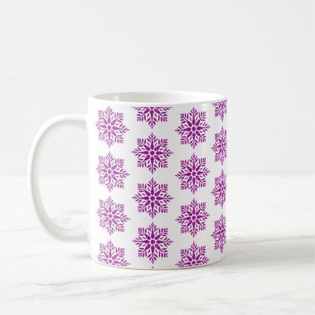 Snowflake Plaid Pattern Pink Holiday Kaffemugg (Vänster)