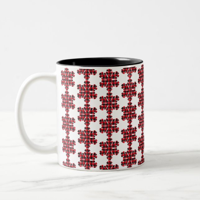 Snowflake Plaid Red Black Buffalo Två-Tonad Mugg (Vänster)