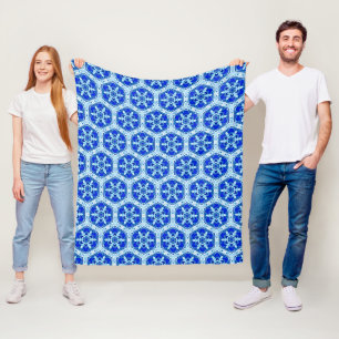 Snowflake Quit Mönster - Cobalt Blue and White Fleecefilt