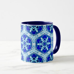 Snowflake Quit Mönster - Cobalt Blue and White Mugg