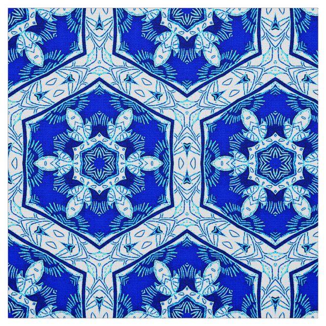 Snowflake Quit Mönster - Cobalt Blue and White Tyg (Provkarta)