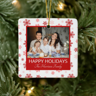 Snowflake Red 2 Photos Glad helg Family Julgransprydnad Keramik