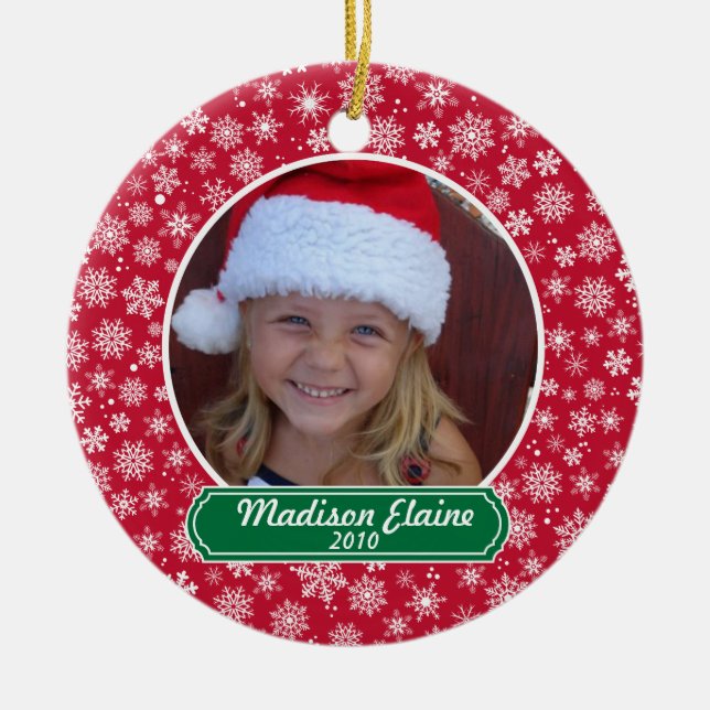 Snowflake Red and Grönt jul Ornament (Framsidan)