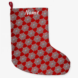 Snowflake Red Jul Helgdag Stocking Stor Julstrumpa
