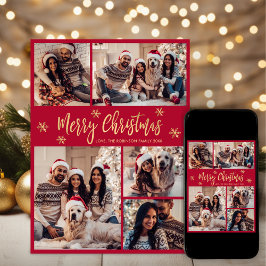 Snowflake Red och Guld 5 Photo Collage jul Julkort