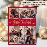 Snowflake Red och Guld 5 Photo Collage jul Julkort<br><div class="desc">Modern Calligraphy Red and Guld Snowflake 5 Photo Collage God jul Script Helgdag Card. ( ) NOTERA ATT DESSA STORLEKA KORT PÅ 6, 5" X 8, 75" ÄR STÖRRE ÄN GENOMSNITTET, PÅ GRUND AV DET STÖRRE STORLEKA KORTET ÄR DET NÄSTAN SÄKERT ATT POSTAGKOSTNADERNA KOMMER ATT VARA HÖGRE. OM DU FÖREGÅR...</div>