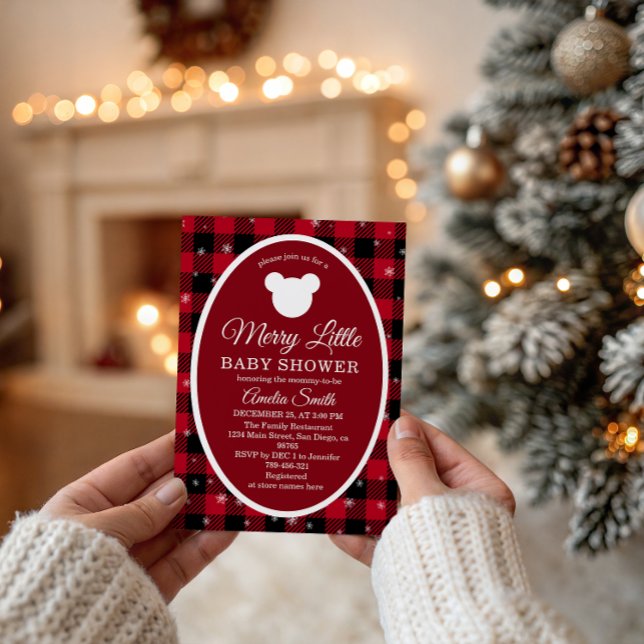 Snowflake Red Plaid Merry Little Baby Shower Inbjudningar (Skapare uppladdad)