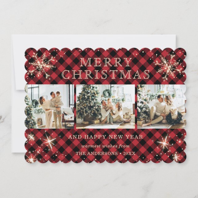 Snowflake Red Play Photo Collage Julkort (Framsida)