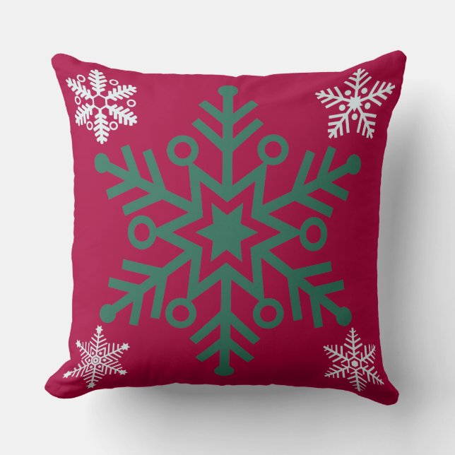 Snowflake/Reindeer Red Rand Julpån Pillow Kudde (Framsida)