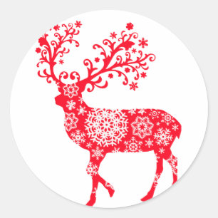 Snowflake Reindeer - Red Runt Klistermärke