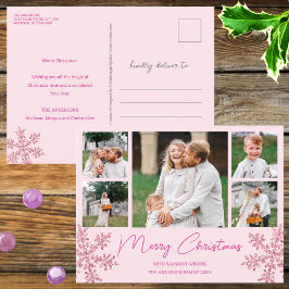 Snowflake Rosa Glam 5 Family Photo jul Helg Vykort