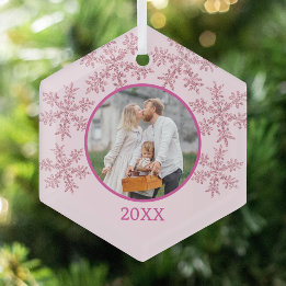 Snowflake Rosa Glam Cute Family Foto jul Julgransdekoration