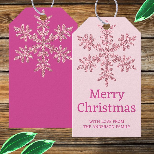 Snowflake Rosa Glam Vackert färgämne jul Presentetikett (The simple faux sparkle pink snowflake design makes these gift tags so chic for your gifting needs)