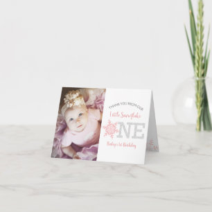 Snowflake Rosa Glitter 1st Birthday Girl Tack Kort