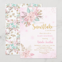 Snowflake Rosa och Guld Glitter Winter Baby Shower