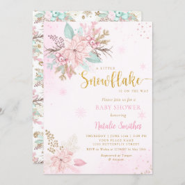 Snowflake Rosa och Guld Glitter Winter Baby Shower Inbjudningar