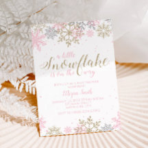 Snowflake Rosa och Guld Glitter Winter Baby Shower
