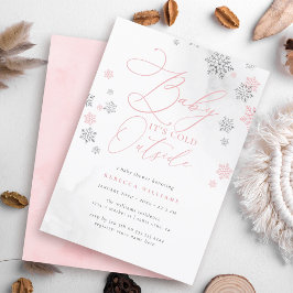 Snowflake Rosa & Silver Glitter Winter Baby Shower Inbjudningar