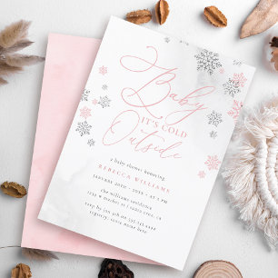 Snowflake Rosa & Silver Glitter Winter Baby Shower Inbjudningar