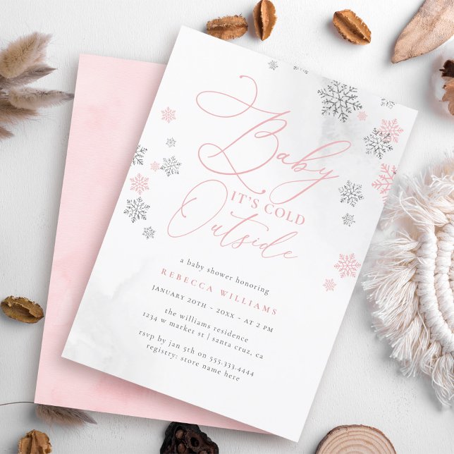 Snowflake Rosa & Silver Glitter Winter Baby Shower Inbjudningar (Skapare uppladdad)