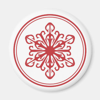 Snowflake Round Magnet - Red