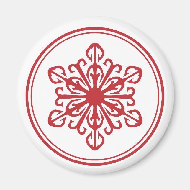 Snowflake Round Magnet - Red (Framsidan)