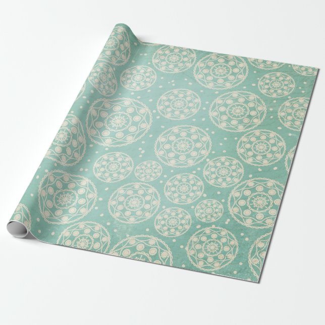 Snowflake Rounds på Blue Wrapping Papper Presentpapper (Utrullad)