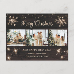 Snowflake Rustic Wood 3 Photo Collage Helg Vykort