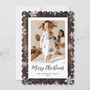 Snowflake Rustic Wood Photo God jul Card Julkort
