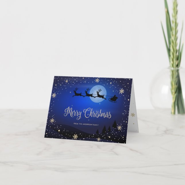 Snowflake Santa Reindeer Blue Photo jul Card Helgkort (Framsida)