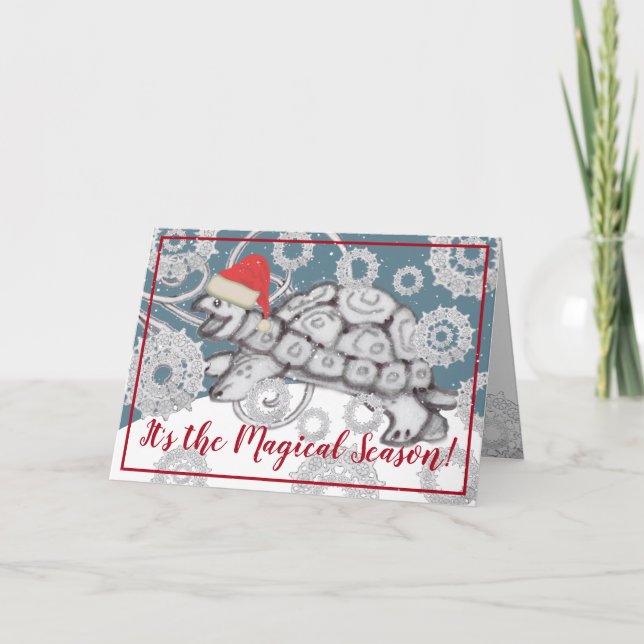 Snowflake Santa Turtle Cute Jul Helgkort (Framsida)