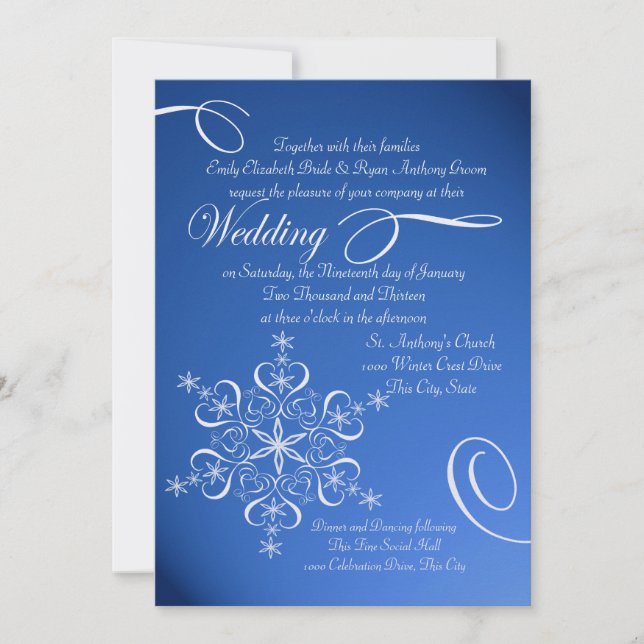 Snowflake Sapphire Blue Winter Wedding Inbjudningar (Framsida)