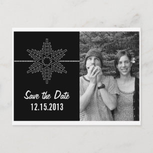 Snowflake Save Date Postcard, svart Meddelande Vykort