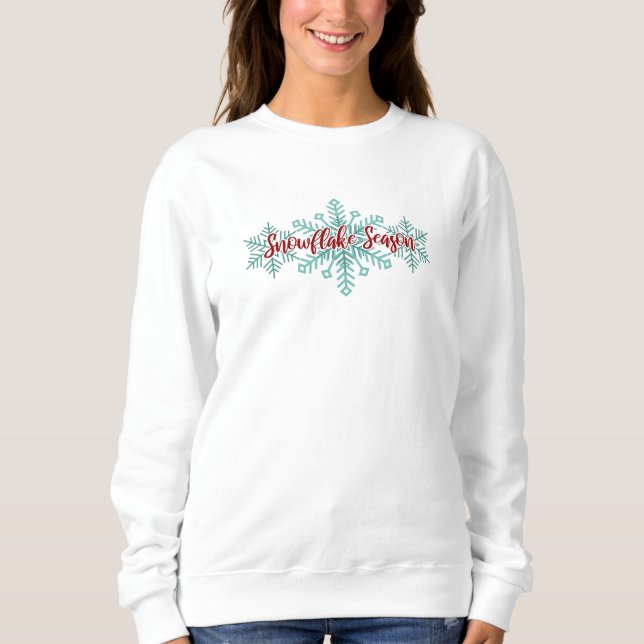 Snowflake Season Winter Script Teal jul T Shirt (Framsida)
