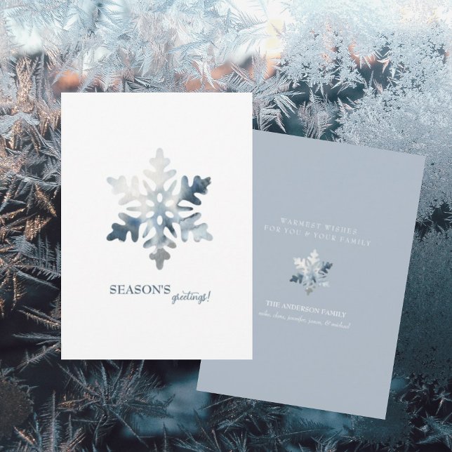 Snowflake Season's Greetings Simple Isig Blue Julkort (Skapare uppladdad)